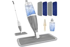 Spray Mops for Cleaning Floors, Papclean Microfibre Floor Mops Wooden Flat Mop Wet Dry Mop Dust Mop with 4 Washable Pads and 1 Refillable Bottle for Hard Wood Laminate Vinyl Tile Kitchen Bathroom