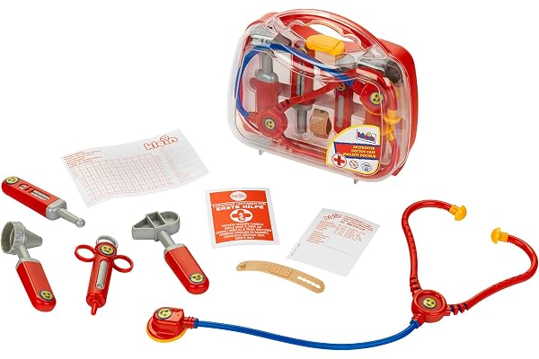 Theo Klein 4266 Doktorsväska med tillbehör I Stetoskop, spruta etc. I Väska med genomskinligt lock I Mått: 21,5 cm x 9 cm x 20 cm I Leksak för barn från 3 år