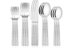 TERLULU Set di posate per 12 persone, 60 pezzi, in acciaio inox, set di posate martellate con coltello, forchetta, cucchiaio, posate in acciaio inox di alta qualità, lucidate e lavabili in lavastoviglie
