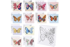 BNG 12 Packs Butterfly Pre Drawn Canvas to Paint, Pre Printed Canva for Painting, Pre Stretched Canvas Outline Painting Boards for Beginners, Students, Party Favors(4 * 4in)