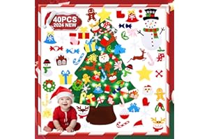 Zofory Albero in Feltro, 3.2ft Albero di Natale Bambini, Albero Natale Feltro con 40 Pezzi staccabili e Luci LED, Albero di Natale in Feltro per Bambini, Albero di Natale da Parete, Regali Natale