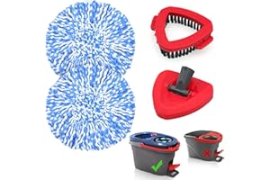 JEHONN Spin Mop Replacement Heads, Base, Brush for Vileda H2Pro Turbo System, Includes 2 Microfiber Refills, 1 Triangle Cover and 1 Scrub Tool for Cleaning Bathroom Kitchen Tile Floor