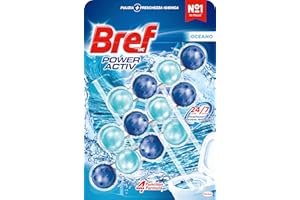 Bref WC Power Activ Ocean Detergente Profumatore in Pastiglie Igienizzante Bagno, Pulito, Fresco, 1 Confezione da 3 Pezzi