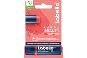 Labello Caring Beauty Coral pomadka do ust z farbą i ochroną przed słońcem, kolorowa pielęgnacja ust z LSF 30, witaminą E i bio olejkiem migdałowym, balsam do ust i policzków (4,8 g)