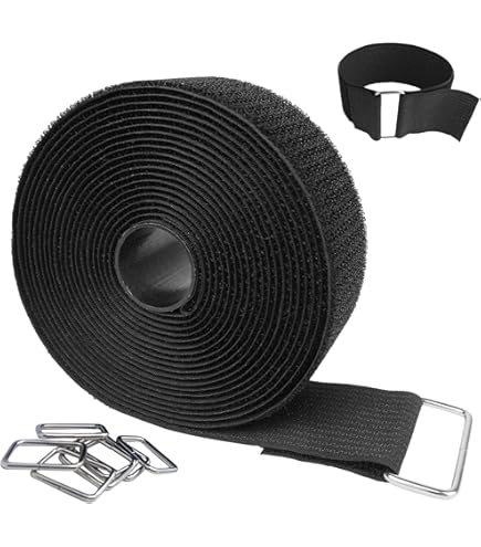 Velcro Tape With Buckles Free Cut Length Cord Straps For Sewing & Cable Wire Management (Nylon