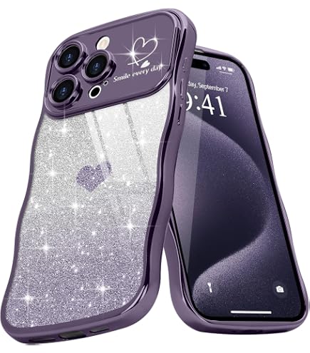 Handyhülle Für IPhone 15 Pro – Mit Lockigem Wellen-Design, Armband & Kameraschutz In Dunkellila!