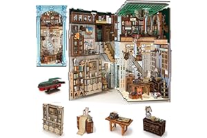 Minicity Kit per angolo libro, libro fai da te per casa delle bambole, kit in miniatura per libreria, inserto, decorazione, artigianato, per adulti, adolescenti, Halloween, puzzle 3D in legno con luce