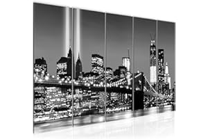 Runa Art Cuadro XXL New York 200 x 80 cm Negro y Blanco 5 Piezas - Made in Germany - 007055c