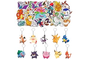 THINGEHOY 50 Stück Aufkleber Kinder, 10 Stück Schlüsselanhänger, Cartoon Schlüsselanhänger Für Kinder und Erwachsene, Mitgebsel Kindergeburtstag Set, Geburtstag Mitgebsel Kinder