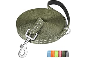 X XBEN Long Line Dog Lead, 15M/49FT Reflective and Lightweight Recall Training Lead for Dogs with Soft Padded Handle and Heavy Duty Hook, Strong Extra Long Dog Lead Leash for Large Small Puppy Dog