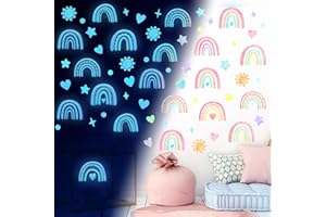 AOMAIC Glow in The Dark Rainbow Wall Stickers Boho Wall Art Stickers Girls Wall Stickers Glow in The Dark for Kids Girls Boys Bedroom Living Room Wall Decor