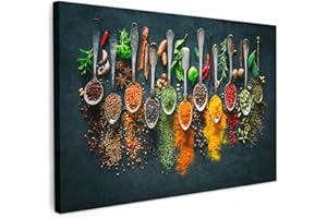 MuchoWow© Bilder Groß 120x80 cm XXL Wohnzimmer Deko Modern Wandbild Kunstdruck auf Leinwand Bild Schlafzimmer über Bett Room Decor Geschenke Küche - Kräuter - Gewürze - Löffel