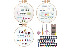 JSRQT 3 Piezas Kit de Práctica de Puntadas de Bordado para Principiantes,Kits de Bordado para Adultos, Kit de Inicio de Bordado para Principiantes y Aficionados