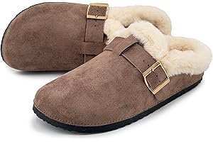 JOMIX Ciabatte Invernali Donna in Peluche Calde Pantofole Pelose Eleganti da Casa Zoccoli Comodi Suola Antiscivolo in Sughero Sabot Imbottito con Pelliccia Sintetica