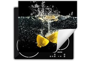 DarHaus Placa protectora vitroceramica 60x52 cm Vinilo - Retráctil - Tapa Vitroceramica - Protector de Vitroceramica - negro - limón