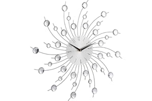 ‎RELAXDAYS Relaxdays, Srebrny zegar ścienny XL z brokatem, zegar kuchenny duży, nowoczesny zegar do salonu, zegar analogowy ścienny, średnica 50 cm, żelazo, akryl, 4 x 50 x 50 cm