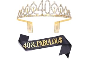 DIMETEY Set di diadema con fascia e strass in oro nero, regalo di compleanno per donne, fascia di compleanno/diadema per festa di compleanno da donna