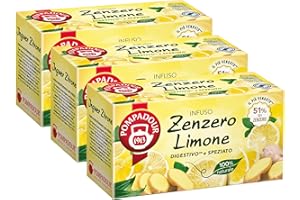 Pompadour, Infuso Zenzero e Limone, 60 Filtri (3 Confezioni da 20 Filtri), Aromatico e Speziato, 100% Naturale, Senza Lattosio, Glutine e Allergeni, Vegan