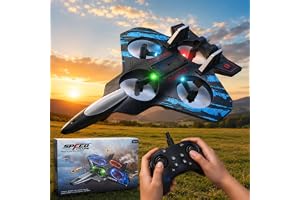GRAPHENE Remote Control Airplane for Kids RC Fighter Jet Plane Toy 4 Extra Propellers LED Lights 360° Flip Stunt Roll Hovering Spinning Stable Flight Easy to Fly Foam Aircraft Glider Toy Boys Adults