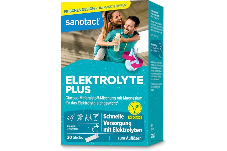 sanotact Elektrolyte Plus (20 Beutel) • Elektrolyt Pulver für Flüssigkeitshaushalt • Kalium & Magnesium für Elektrolytgleichg
