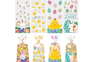Riceduo Easter Cellophane Treat Bags, 100 Pieces Easter Clear Cello Gift Bags with Twist Ties, Easter Candy Goodies Bags for Kids Easter Party Favors Supplies