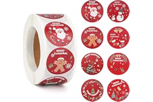 LUCHILD Adesivi Natalizi Etichette 500 pezzi, Etichette Adesive Natale 1 pollice 8 disegni, Adesivi per etichette natalizie per buste, decorazioni per artigianato natalizio, forniture per bomboniere