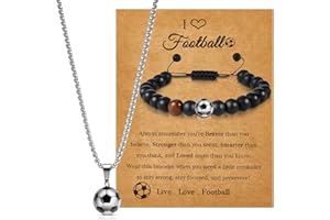 Otuuz 2 Regali di Calcio per Ragazzi Inclusi Collana con Ciondolo a Forma di Calcio e Braccialetto da Calcio con Biglietto Gioielli per Figlio Nipote Fratello Festa Compleanno Natale Laurea