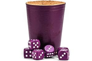 WALDFELSEN® Echtleder Würfelbecher (9 cm) mit 6 Holzwürfeln (16 mm) aus Buchenholz Lederbecher Würfelset Augenwürfel Spielwürfel (Farbe: Lila)
