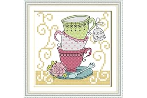 LECZANY Kit Punto de cruz 11 CT tela estampada 18x18cm kit de bordado bricolaje pre entrada simple bordado de impresión para niñas manualidades bordado de artículos DMC - tres tazas