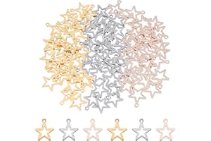 UNICRAFTALE 2 colores hueco estrella y luna encantos de acero inoxidable encantos pequeño agujero colgante de metal colgantes plano liso encanto para bricolaje hacer joyas