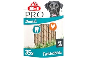 8in1 Pro Dental Twisted Sticks - Bastoncini da Masticare Sani per Cani per la Cura dei Denti, 35 Pezzi