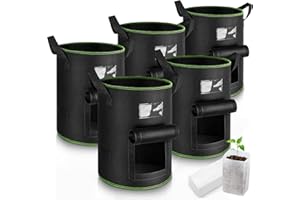 Enbagold 5 Sacs Plantation Pomme de Terre avec 60 Sacs de Semis, 40L Sac de Plantation Non Tissé, Sac Culture Pomme de Terre avec Poignées et Fenêtre, Pots pour Tomates, Carottes, Fraises, Légumes