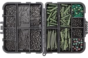 OKVGO 380pcs Carp Fishing Swivel Snaps Clips Rolling Ring and Quick Change Beads Speed Links Release Snaps Anti Tangle Sleeves Rigs Tail Rubber Kit with Tackle Box for Carp Coarse Sea Fishing