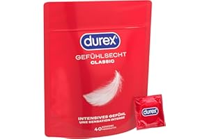 ‎DUREX Durex Gefühlsecht Classic Kondome – Dünne Kondome mit anatomischer Easy-On-Form & mit Silikongleitgel befeuchtet – 40er Pack (1 x 40 Stück)