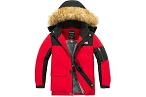 Wantdo Chaqueta de Esquí Montaña Impermeable Abrigo para Exteriores Snowboard Parka con Capucha de Nieve Invierno Chaqueta Cálida Aislada con Vellón para Niño