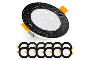 EMOS LED Downlights for Ceiling, 5W/500 Lumens, Cold White 6000K | IP54 Waterproof LED Spot Lights for Bathroom etc. | Set of 12 Recessed LED Ceiling Light, Black