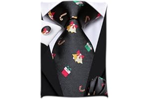 Hi-Tie Herren Weihnachtskrawatte Set Krawatte Einstecktuch Manschettenknöpfe Set Match Rentier Schneeflocke Xmas Baum Muster für Hochzeit Prom