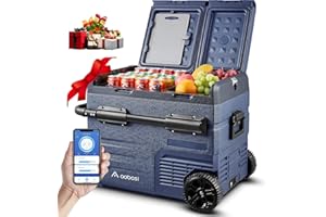 AAOBOSI 45L Nevera Portatil Electrica, Doble Zona, Nevera Coche con App, Carga USB, Iluminación LED, 12/24V y 100-240V, -20°C a 20°C, Nevera 12V sobre Ruedas, para Muchos Modelos, Interior y Exterior