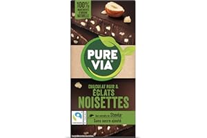 Pure Via Tablette Chocolat Noir & Éclats Noisettes à la stevia, sans sucre ajouté, Équitable 100g