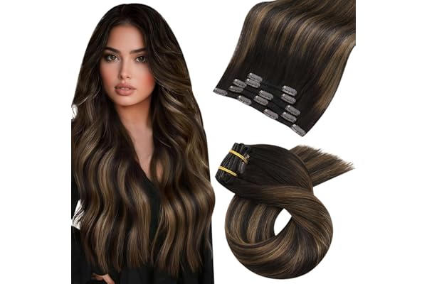 Moresoo Extensiones de Clip de Pelo Natural Marrón más Oscuro con Marrón Medio Extensiones de Pelo Humano con Clip in Hair Extensions Human Hair Extensiones Clip Remy 50 cm 5pcs 80G 2/6/2