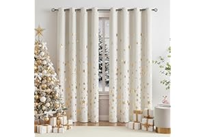 Treatmentex Beige Gold Blackout Curtains for Bedroom, Sparkling Gold Star Blackout Window Panel Drapes for Kids Girls Baby Nursery Room 50" Wx54 L, 2 panels