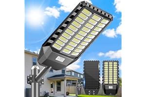 Adewalk 6000W lampadaire solaire avec télécommande, Lampe solaire extérieure étanche ip66 avec capteur de mouvement, 6500k lumière solaire super lumineux spot Solaire LED jardin extérieur garage rue