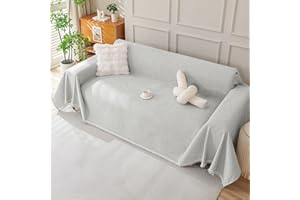 Royhom Manta Cubre Sofa, Chenille Funda Sofa 3 Plazas, Funda para Sofá Universal, Fundas Sofá de Chenille Antiarrugas con Borlas Decorativas, Puro Gris Claro, 180x340 cm