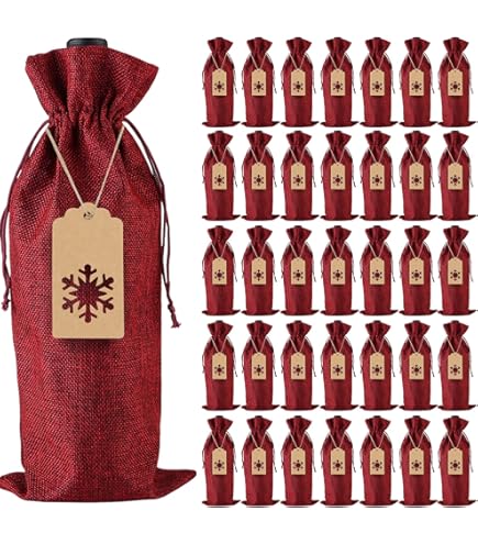 2 Stück Jute-Weinflaschentaschen 17x10x33cm - Mit Sichtfenster Für Hochzeit & Party