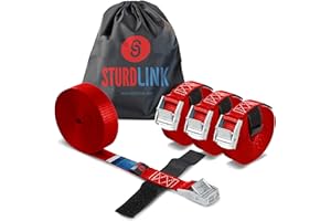 STURDLINK Cinghie di Tensione 3m 25mm 250kg con Fibbia a Camma + Borsa| Kit di 4 | per il Fissaggio e il Serraggio su Porta Bici da Auto, Portabagagli e Portapacchi Auto, Rimorchio, Moto, Trasloco, Surf