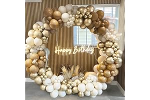 FAIRYMAIDEN Brown Balloon Arch Kit, 171pcs Nude Brown Balloons Garland Kit with Khaki Beige White Balloon and Gold Baloons, Cream Neutral Balloon Arch for Birthday Party Decorations Baby Shower Wedding Engagement