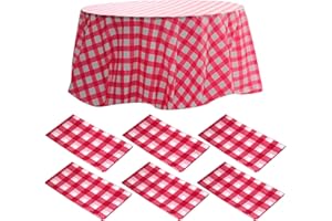 ZERITLOLEN 6 Packs Premium Round Checkered Red Gingham Plastic Tablecloth - 84 Inch Round Table Cover, Disposable Round White Table Cloth-Decorative Smooth Table Covers For Parties, BBQ, Indoor and Outdoor
