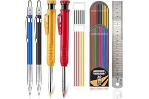 Chennyfun Set de Crayons de Charpentier, 2 Crayons Mécaniques (2.0mm) +2 Crayons Marqueurs de Trous Profonds(2.8mm) avec Taille-crayon Intégré, pour Travail de Bois, Construction D'architectes