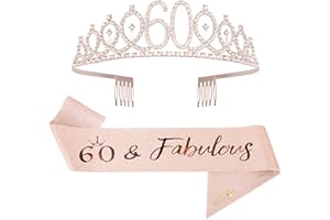 Mikccer Rose Gold 60th Birthday Sash and 60 Birthday Tiara, Rhinestone Crown Headband for 60th Birthday Gifts, 60th Birthday Decoration Party Accessories for Women (De-10)