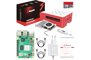 iRasptek Raspberry Pi 5 Kit de démarrage 4Go - Édition OS-Bookworm de 64Go préinstallée (boîtier Rouge et Blanc)